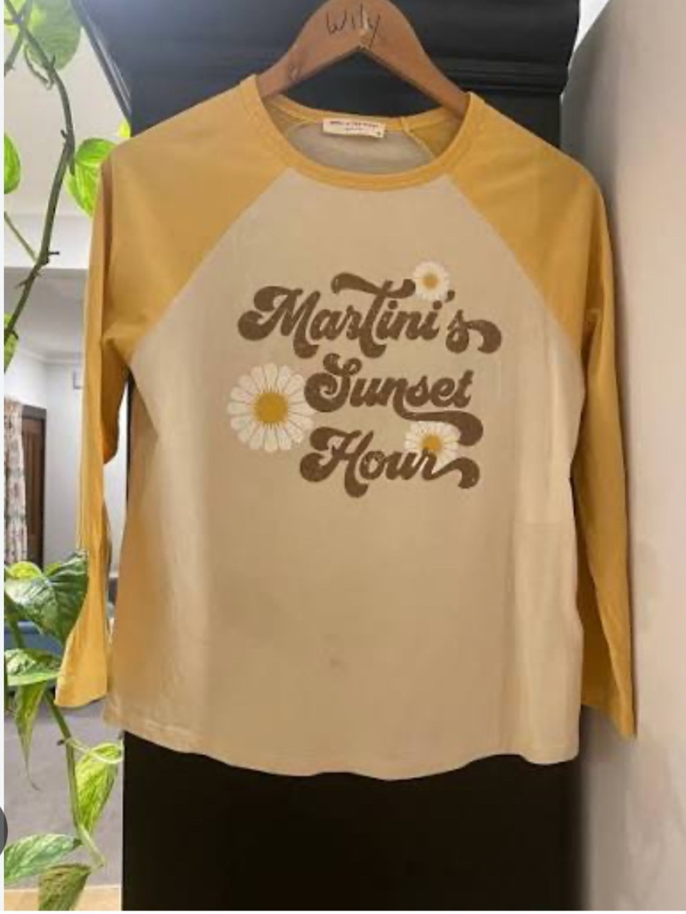 Spell 'Martini's Sunset Hour' Raglan Long Sleeve Tee - Mustard/Beige